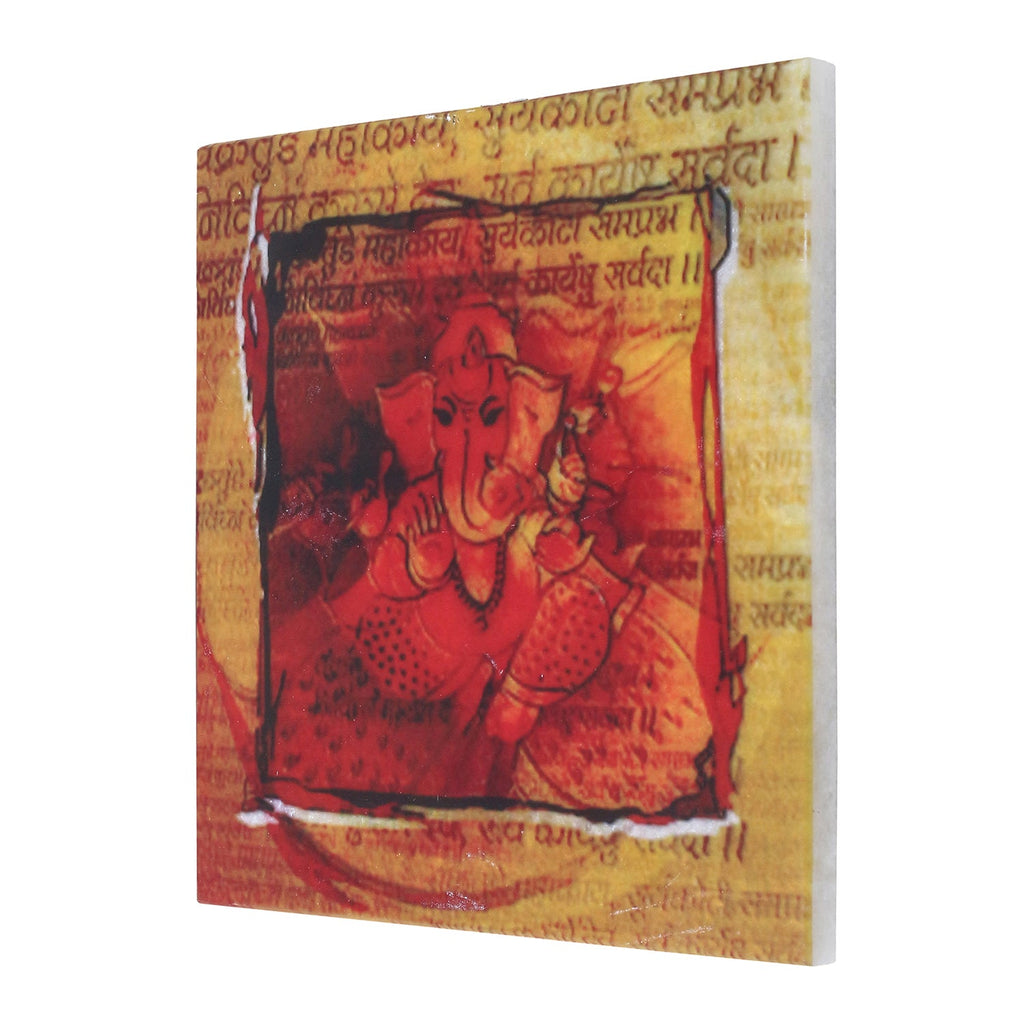 Lord Ganesha Painting On Marble Square Tile Kafalo