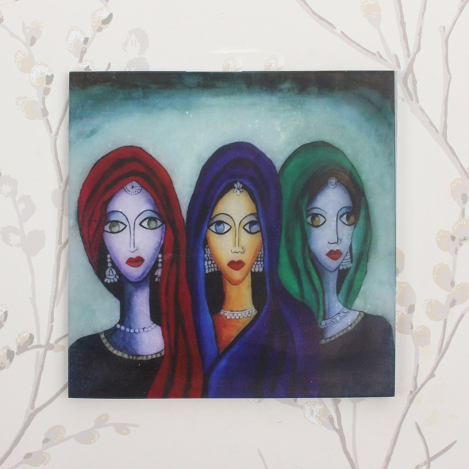 Abstract 3 Women Art Painting On Marble Square Tile Kafalo