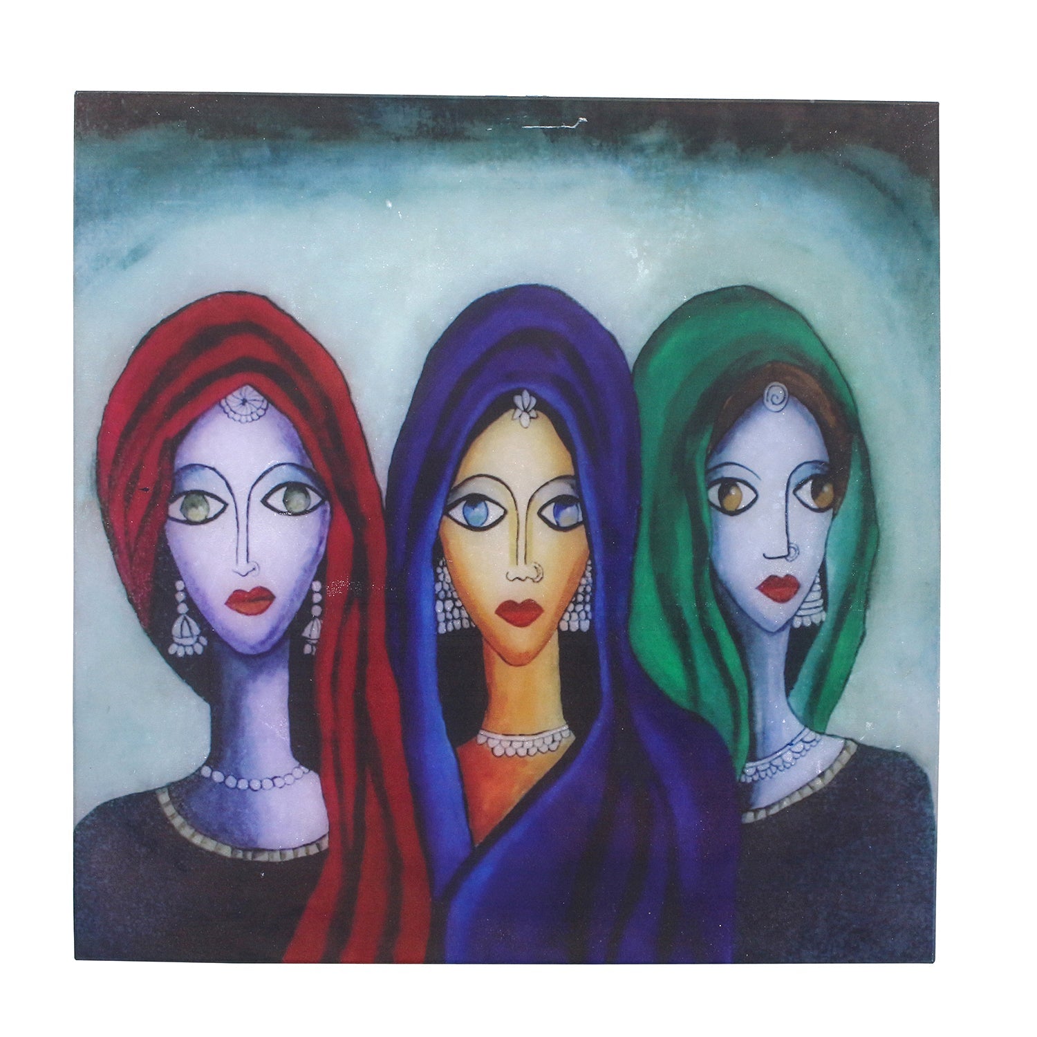 Abstract 3 Women Art Painting On Marble Square Tile Kafalo