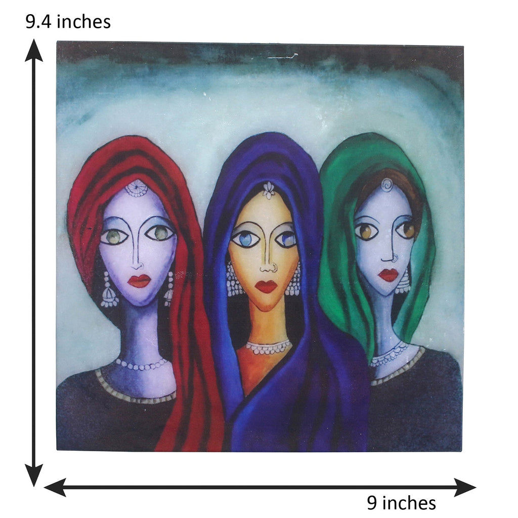 Abstract 3 Women Art Painting On Marble Square Tile Kafalo