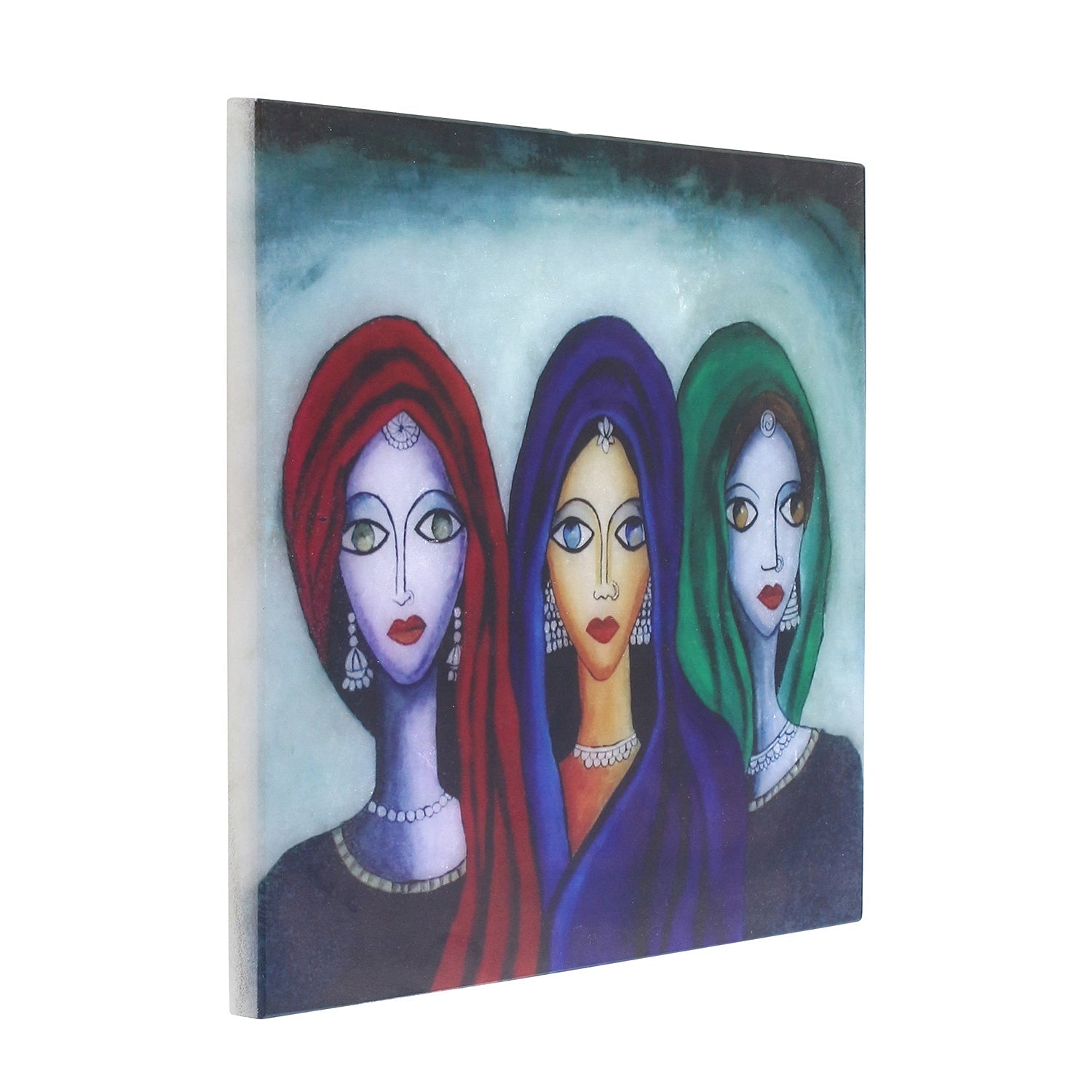 Abstract 3 Women Art Painting On Marble Square Tile Kafalo