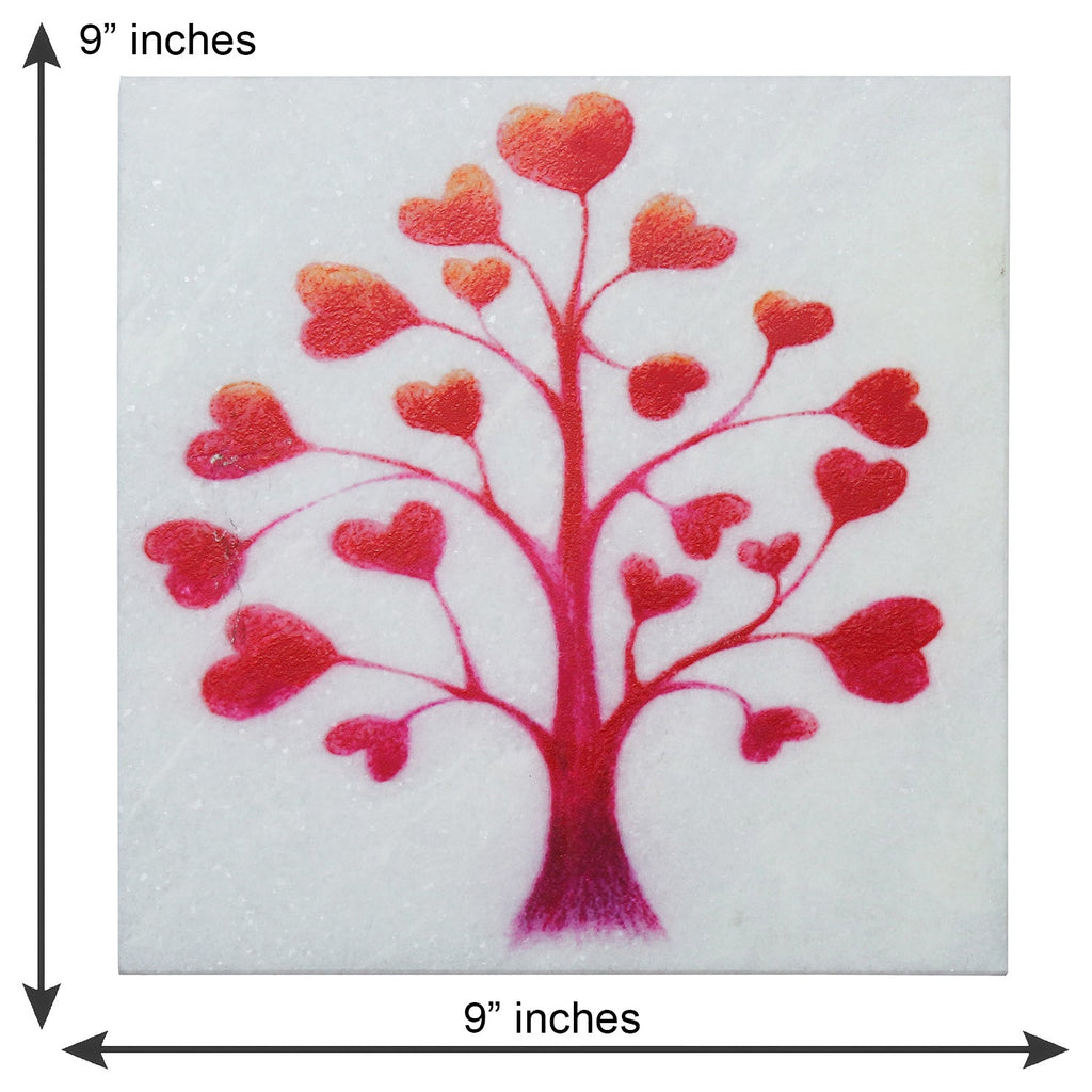 Red Hearts Tree Painting On Marble Square Tile Kafalo