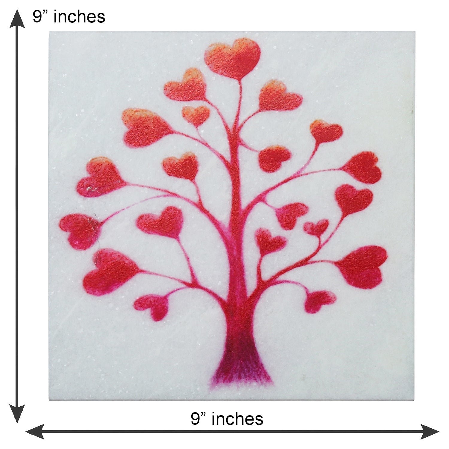 Red Hearts Tree Painting On Marble Square Tile Kafalo