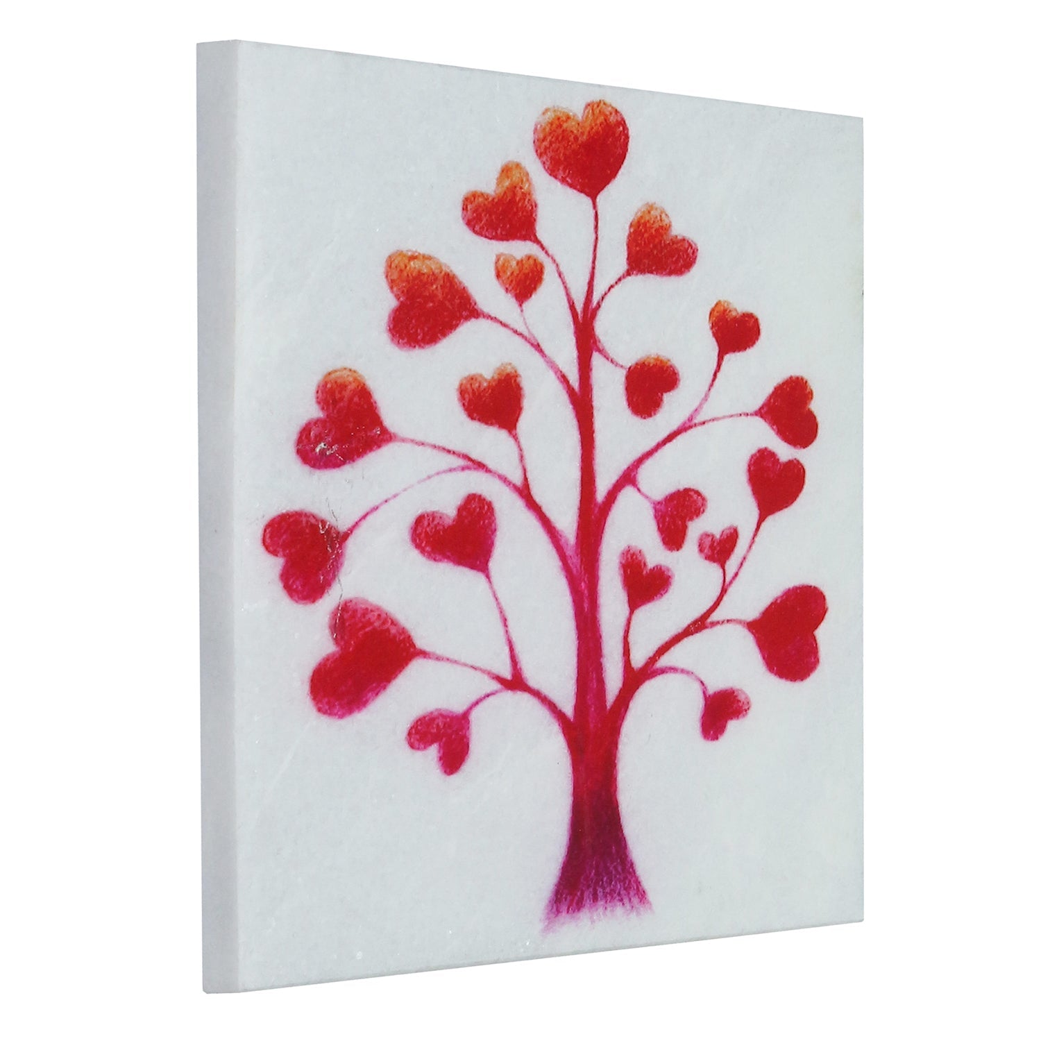 Red Hearts Tree Painting On Marble Square Tile Kafalo