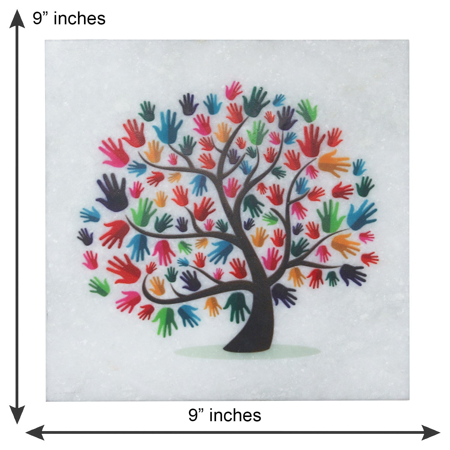 Colorful Hands Tree Painting On Marble Square Tile Kafalo