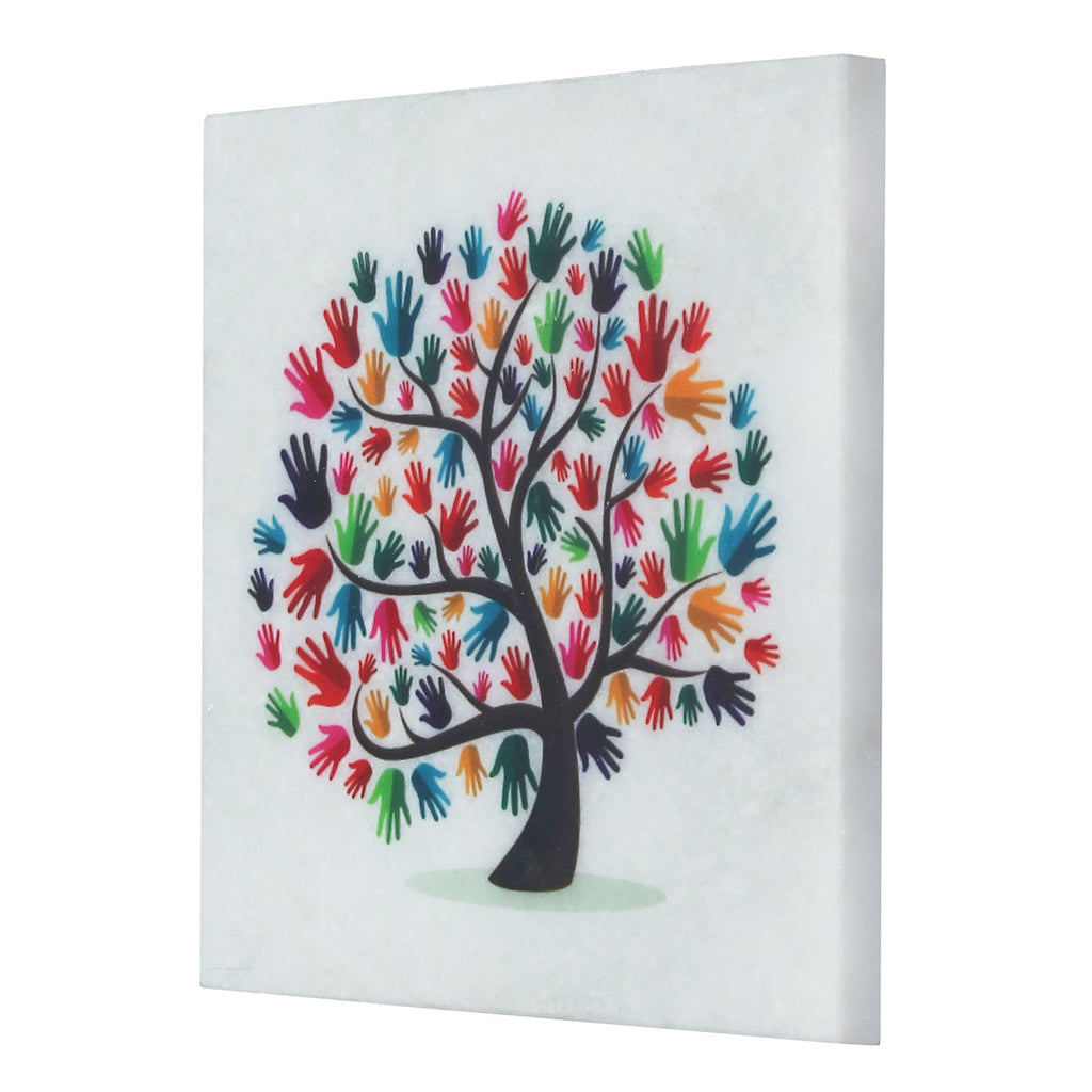 Colorful Hands Tree Painting On Marble Square Tile Kafalo