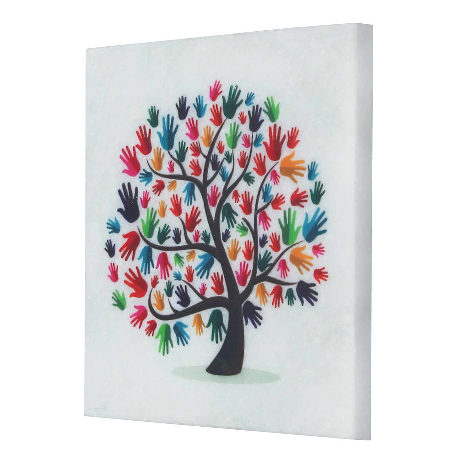 Colorful Hands Tree Painting On Marble Square Tile Kafalo