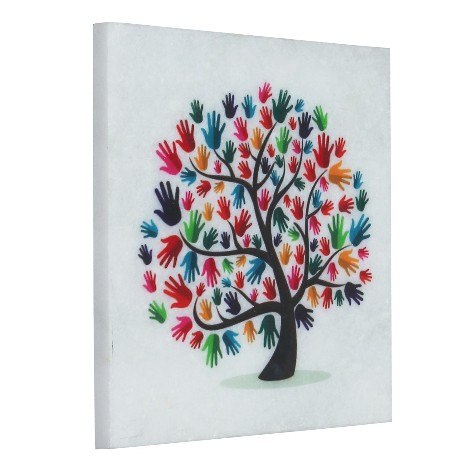 Colorful Hands Tree Painting On Marble Square Tile Kafalo