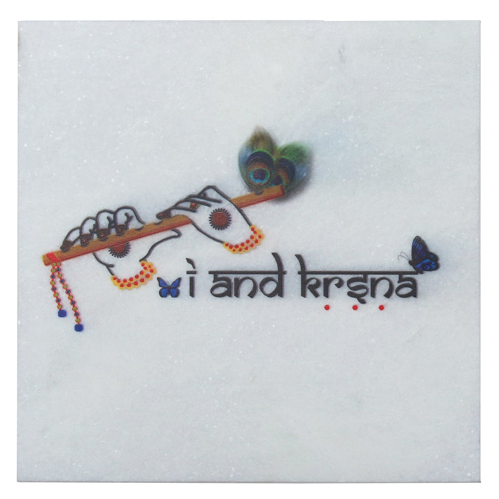 Lord Krishna Flute Painting On Marble Square Tile Kafalo