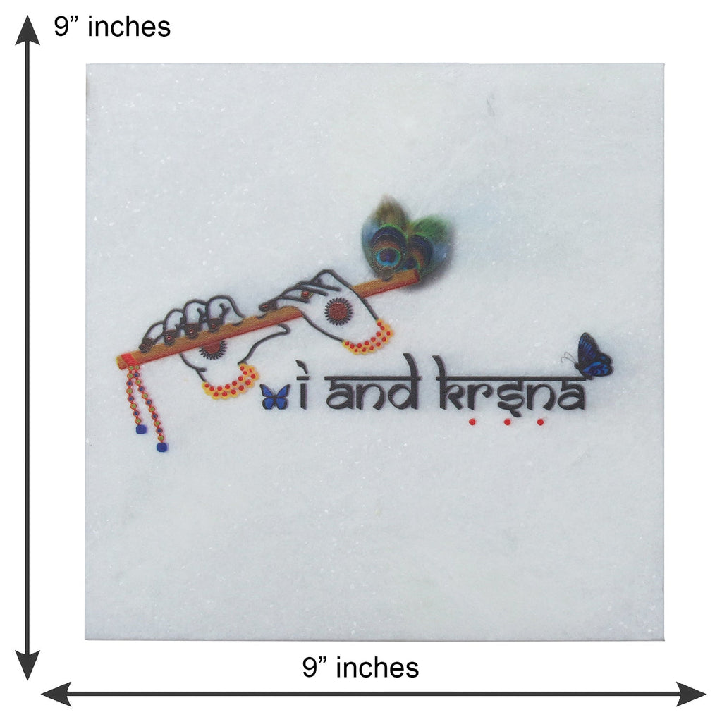 Lord Krishna Flute Painting On Marble Square Tile Kafalo