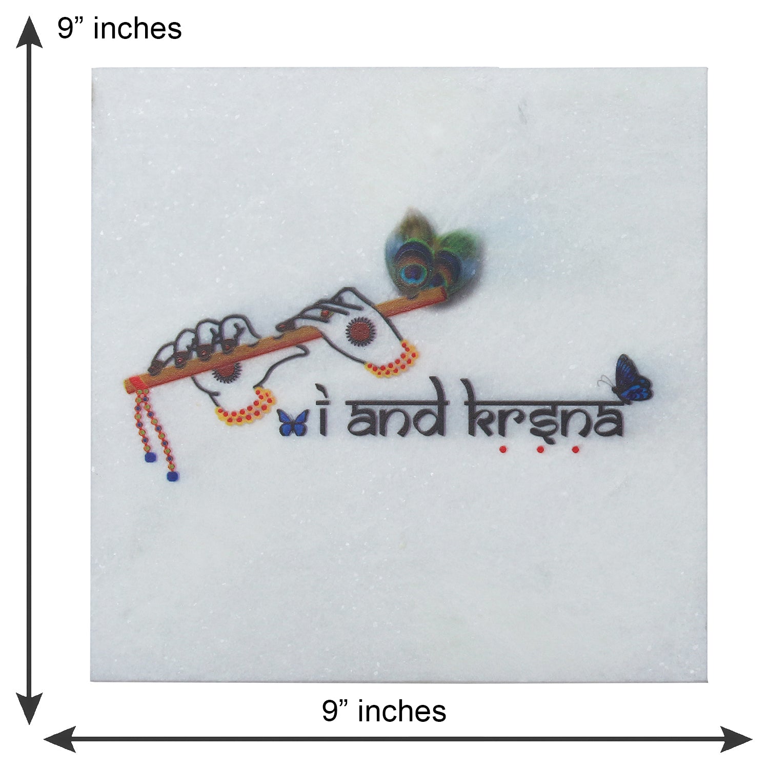 Lord Krishna Flute Painting On Marble Square Tile Kafalo