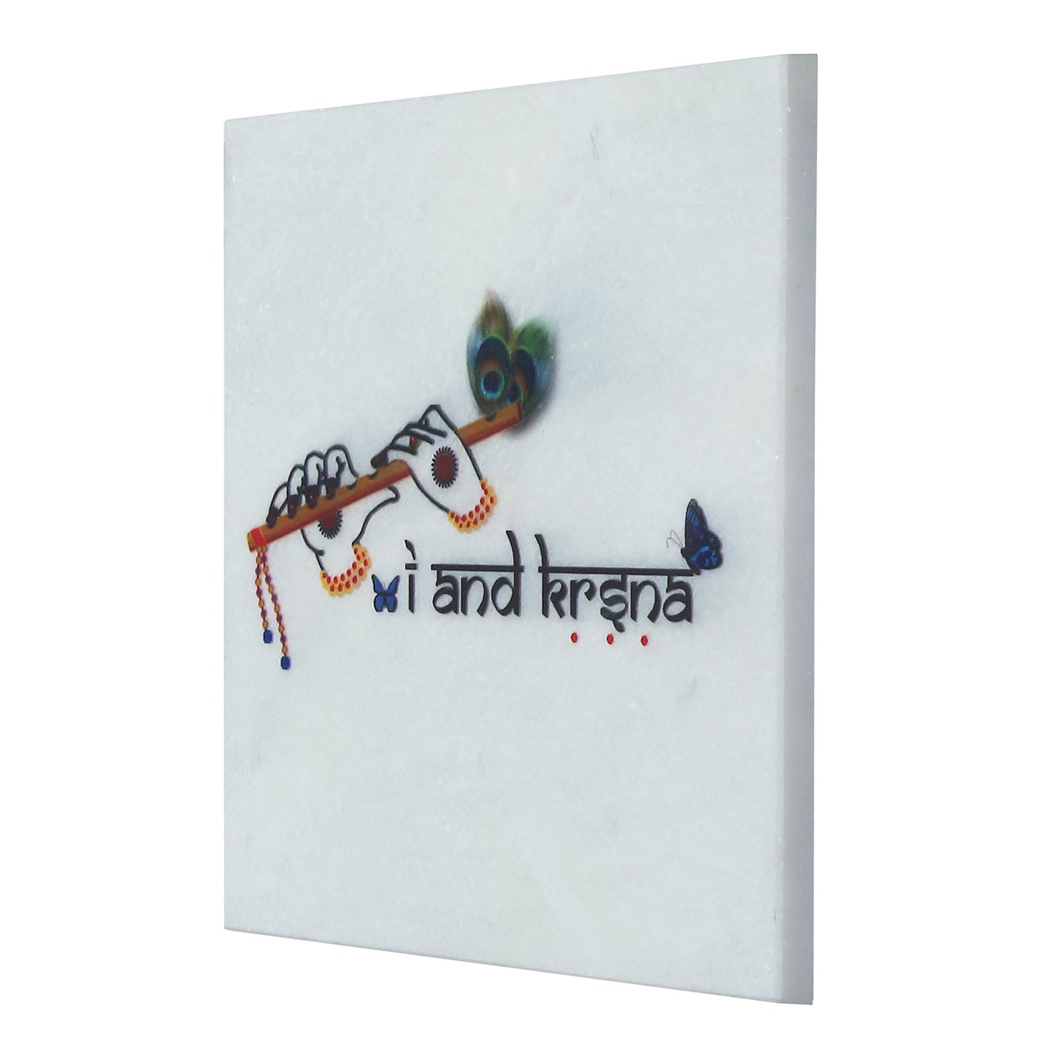 Lord Krishna Flute Painting On Marble Square Tile Kafalo