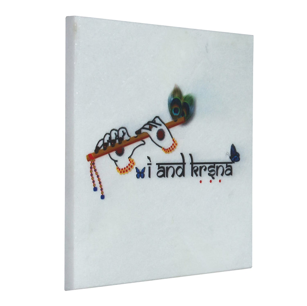 Lord Krishna Flute Painting On Marble Square Tile Kafalo