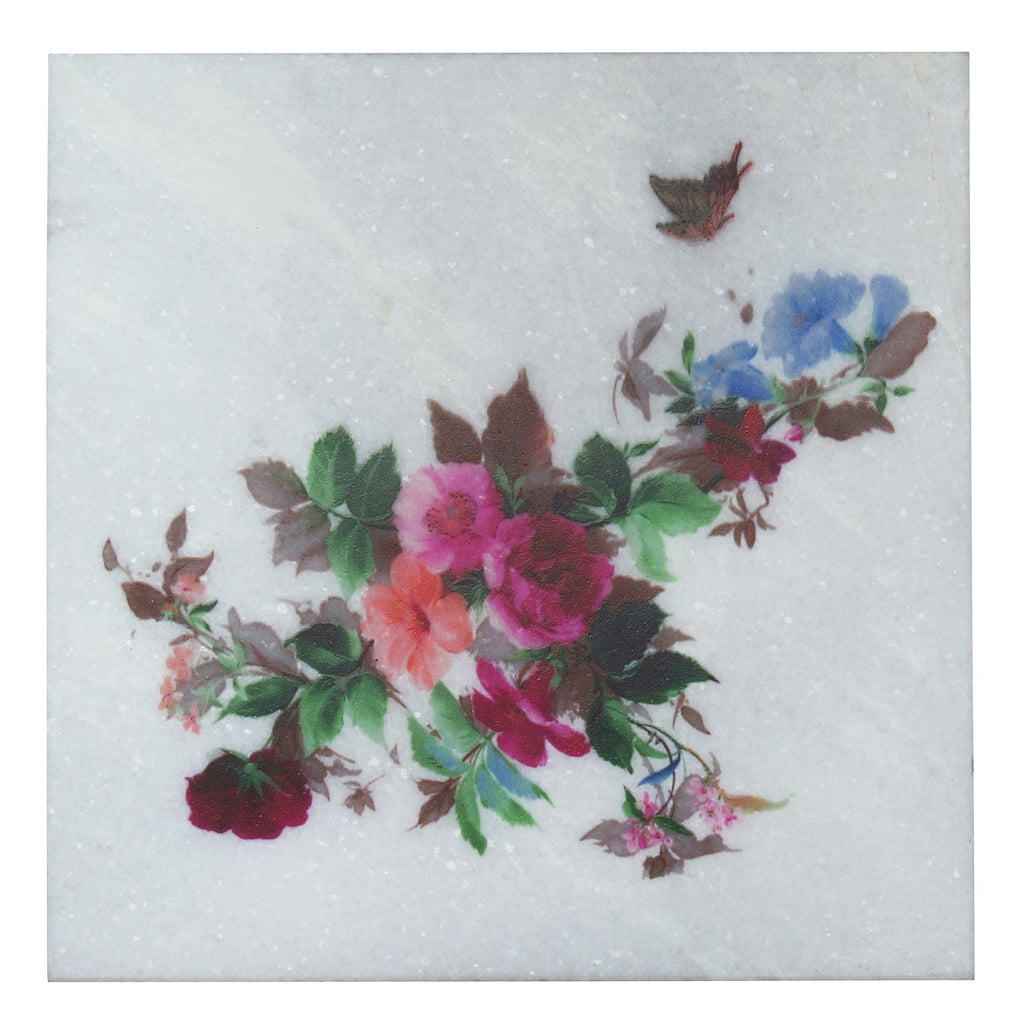 Colorful Leaves Painting On Marble Square Tile Kafalo