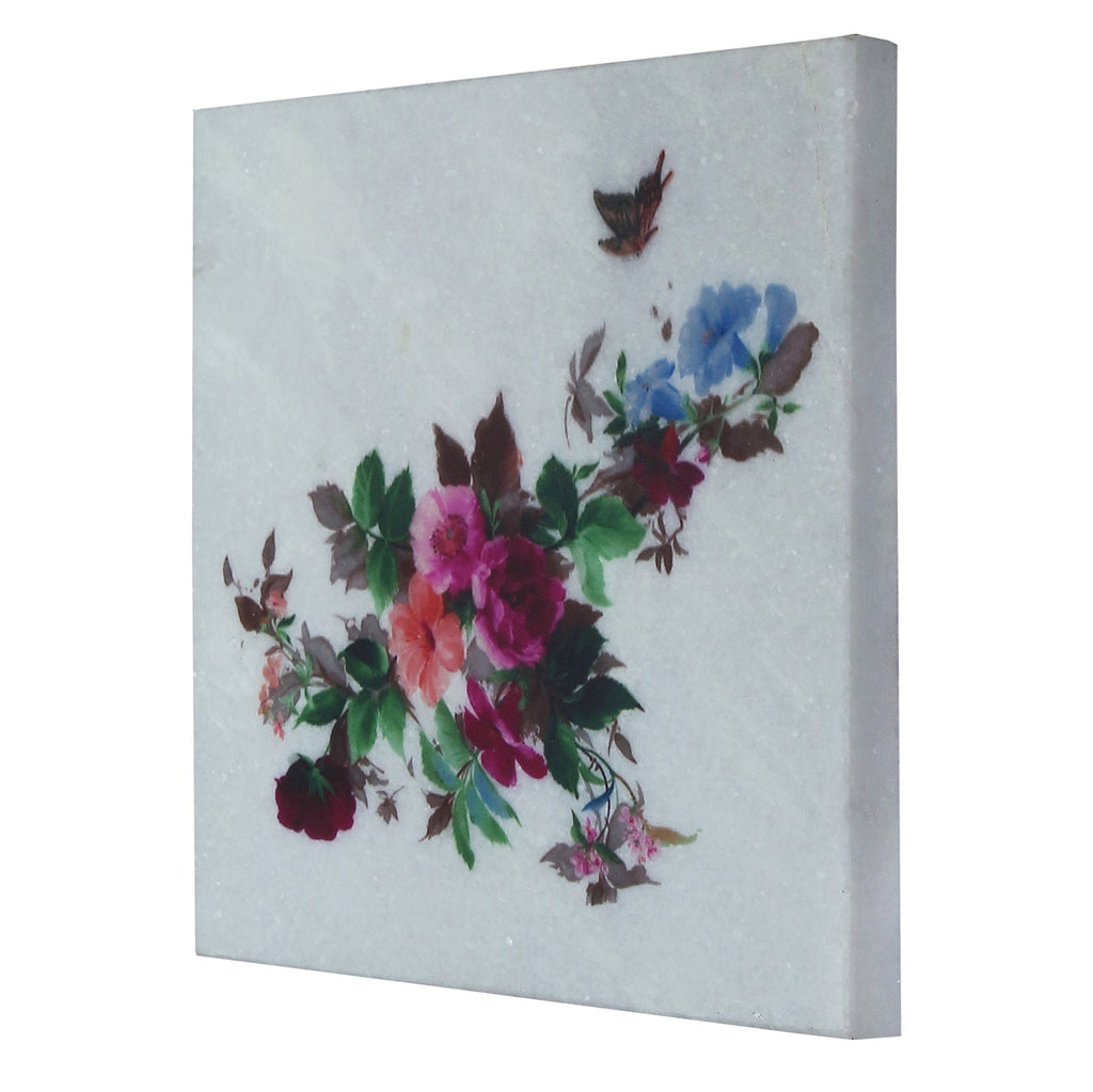 Colorful Leaves Painting On Marble Square Tile Kafalo