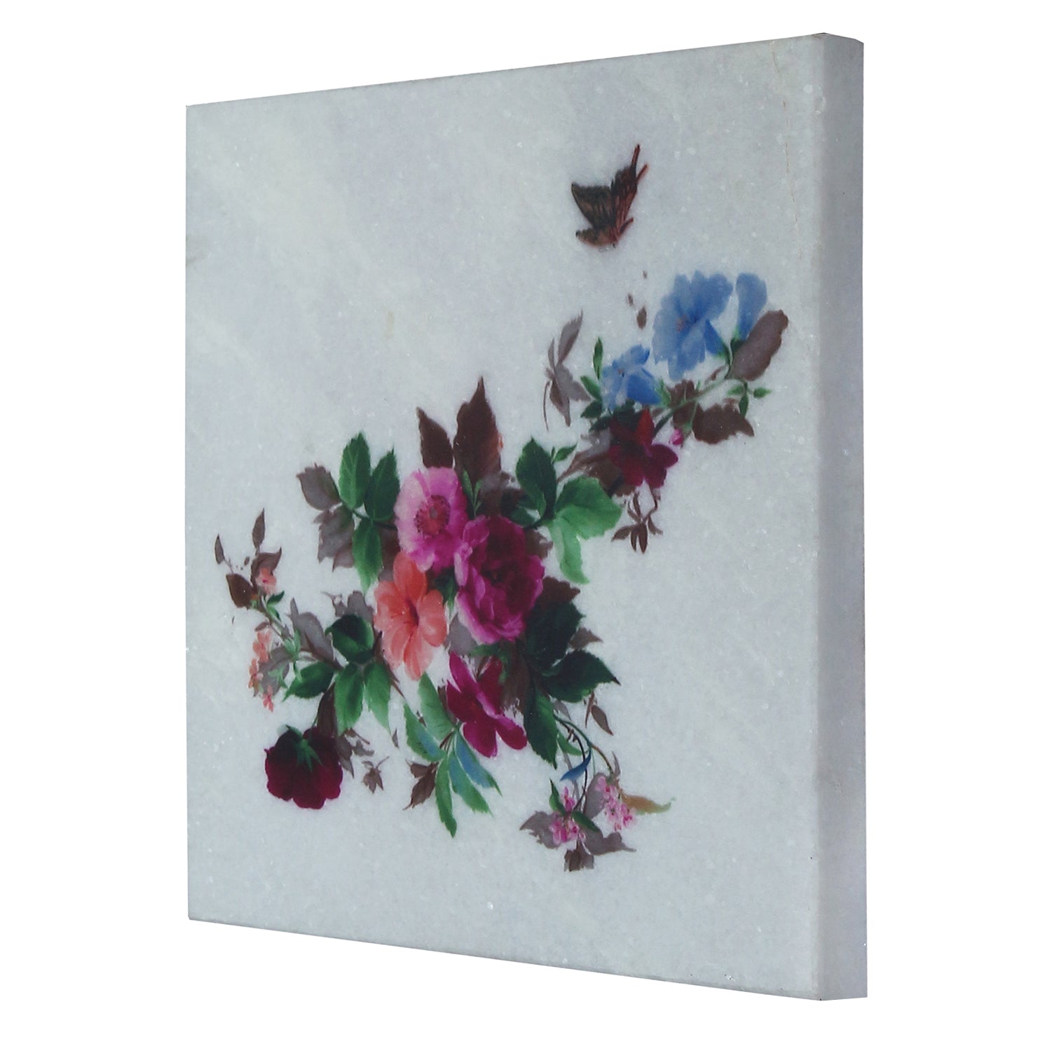 Colorful Leaves Painting On Marble Square Tile Kafalo