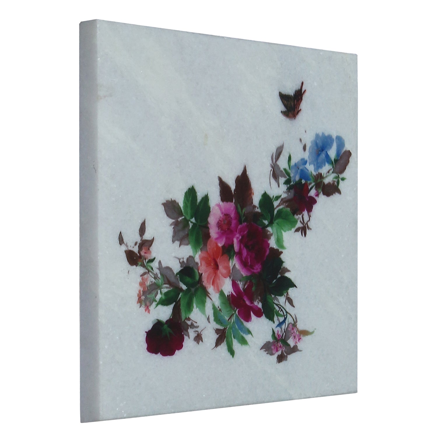 Colorful Leaves Painting On Marble Square Tile Kafalo