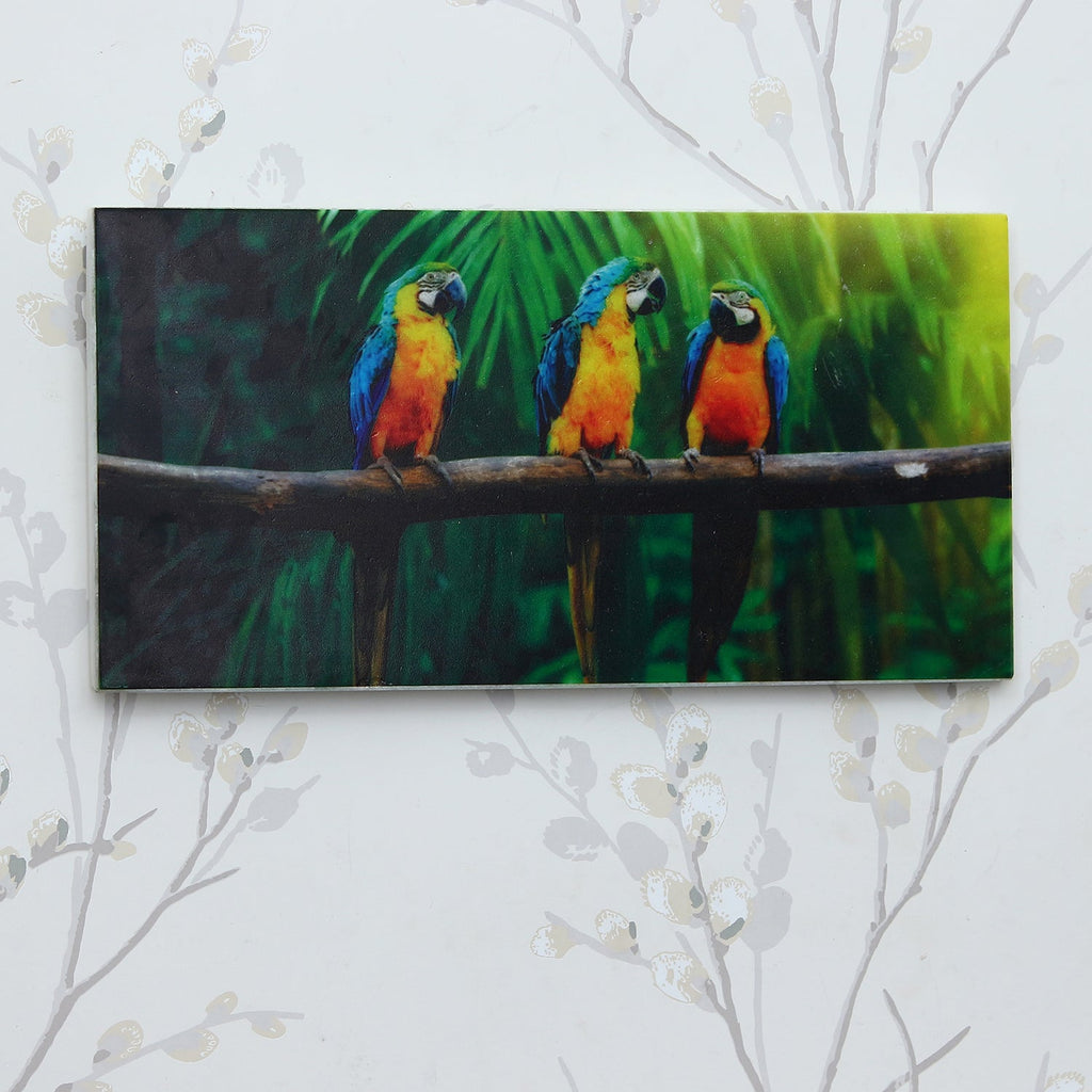 Colorful Birds on Tree Branch Painting On Marble Rectangle Tile Kafalo