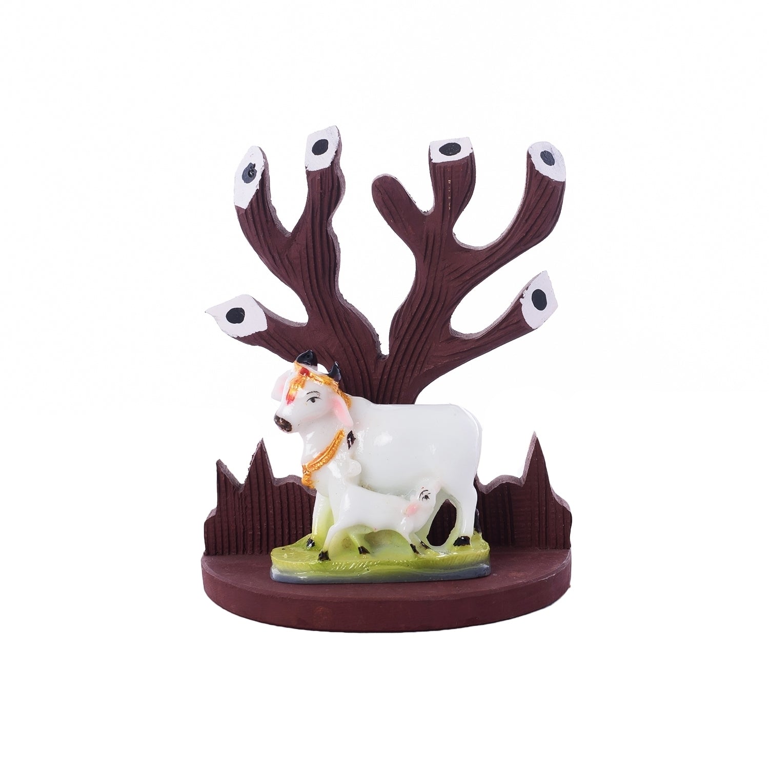 Polyresin Cow and Calf Under Wooden Tree Figurine Kafalo