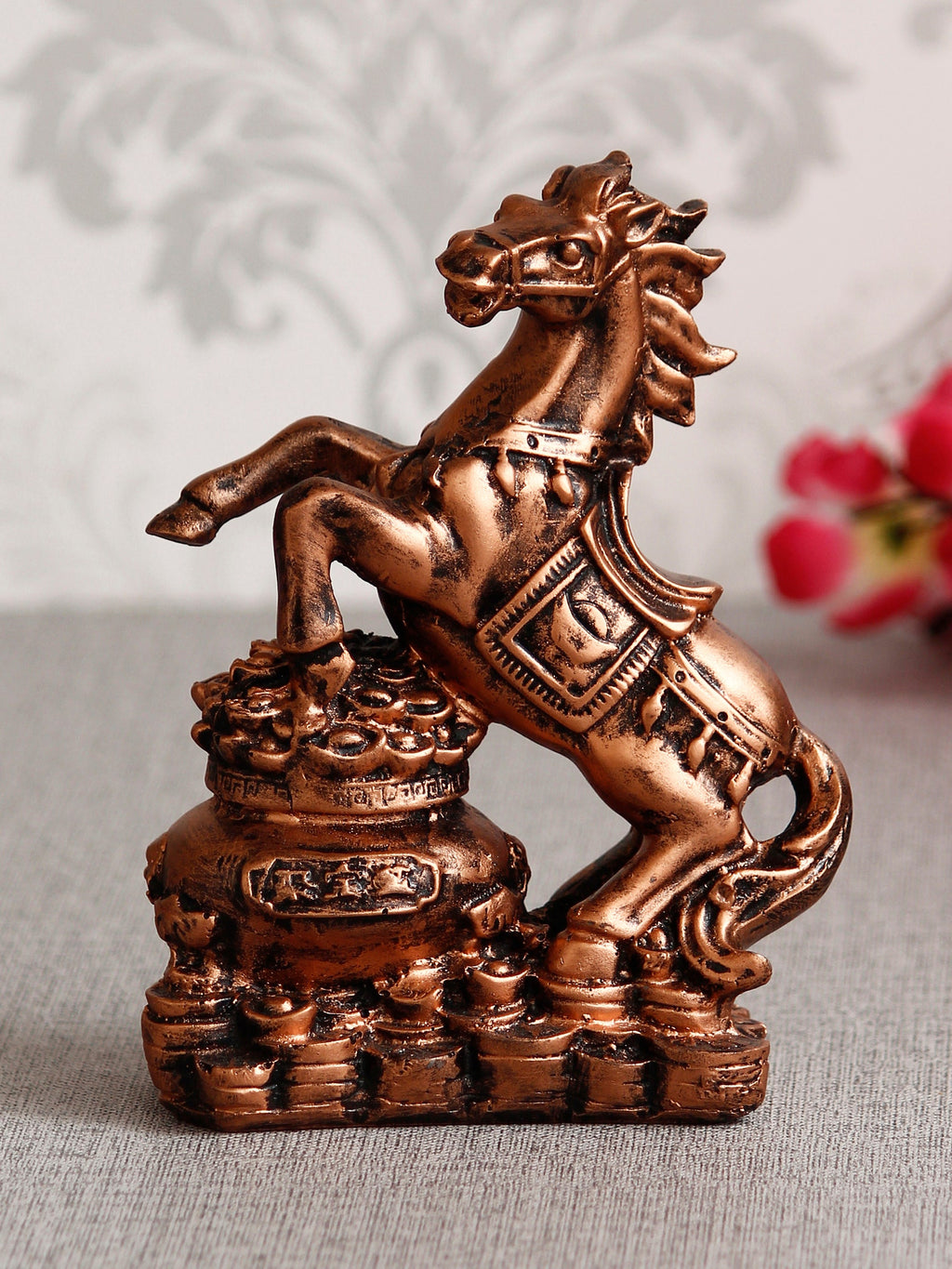 Polyresin Copper Antique Look Decorative Jumping Horse Statue Showpiece Kafalo