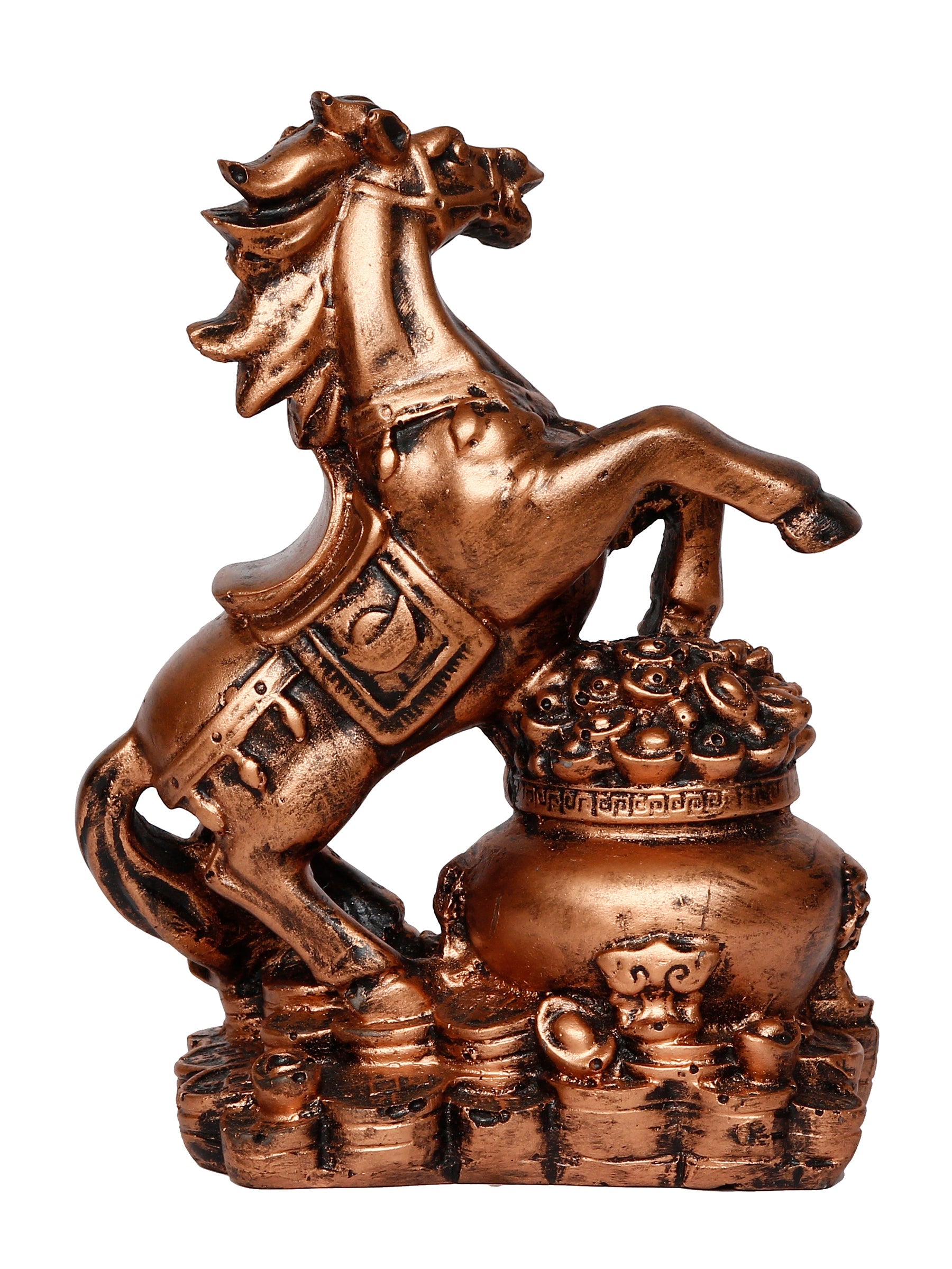 Polyresin Copper Antique Look Decorative Jumping Horse Statue Showpiece Kafalo