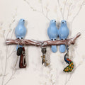 Polyresin 3 Blue Birds Sitting on Tree Branch Decorative Key Holder with 3 Key Hooks Kafalo