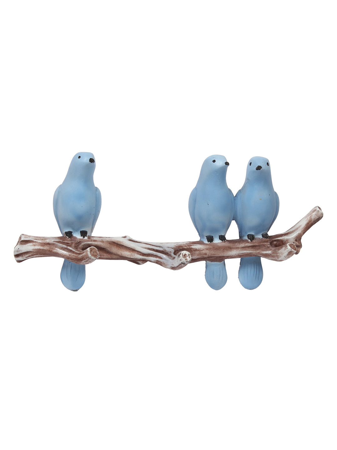 Polyresin 3 Blue Birds Sitting on Tree Branch Decorative Key Holder with 3 Key Hooks Kafalo