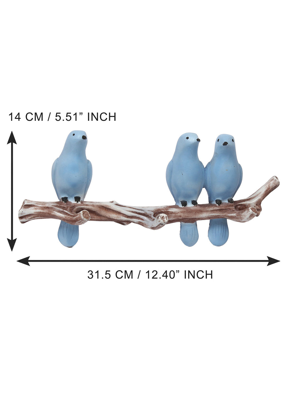 Polyresin 3 Blue Birds Sitting on Tree Branch Decorative Key Holder with 3 Key Hooks Kafalo