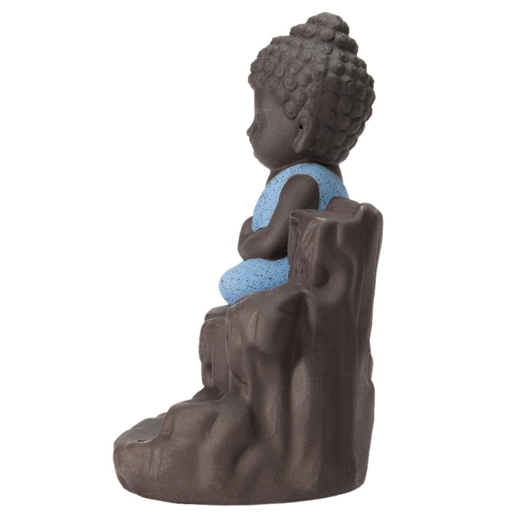 Meditating Monk Buddha Statue Smoke Backflow Cone Incense Holder Decorative Showpiece With 10 Backflow Incense Cone Kafalo