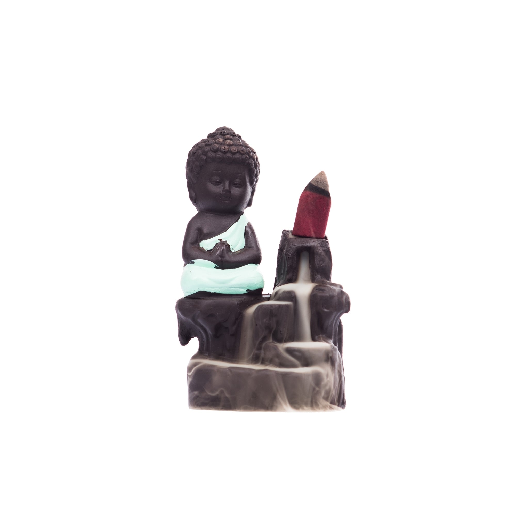 Meditating Monk Buddha Statue Smoke Backflow Cone Incense Holder Decorative Showpiece With 10 Backflow Incense Cone Kafalo