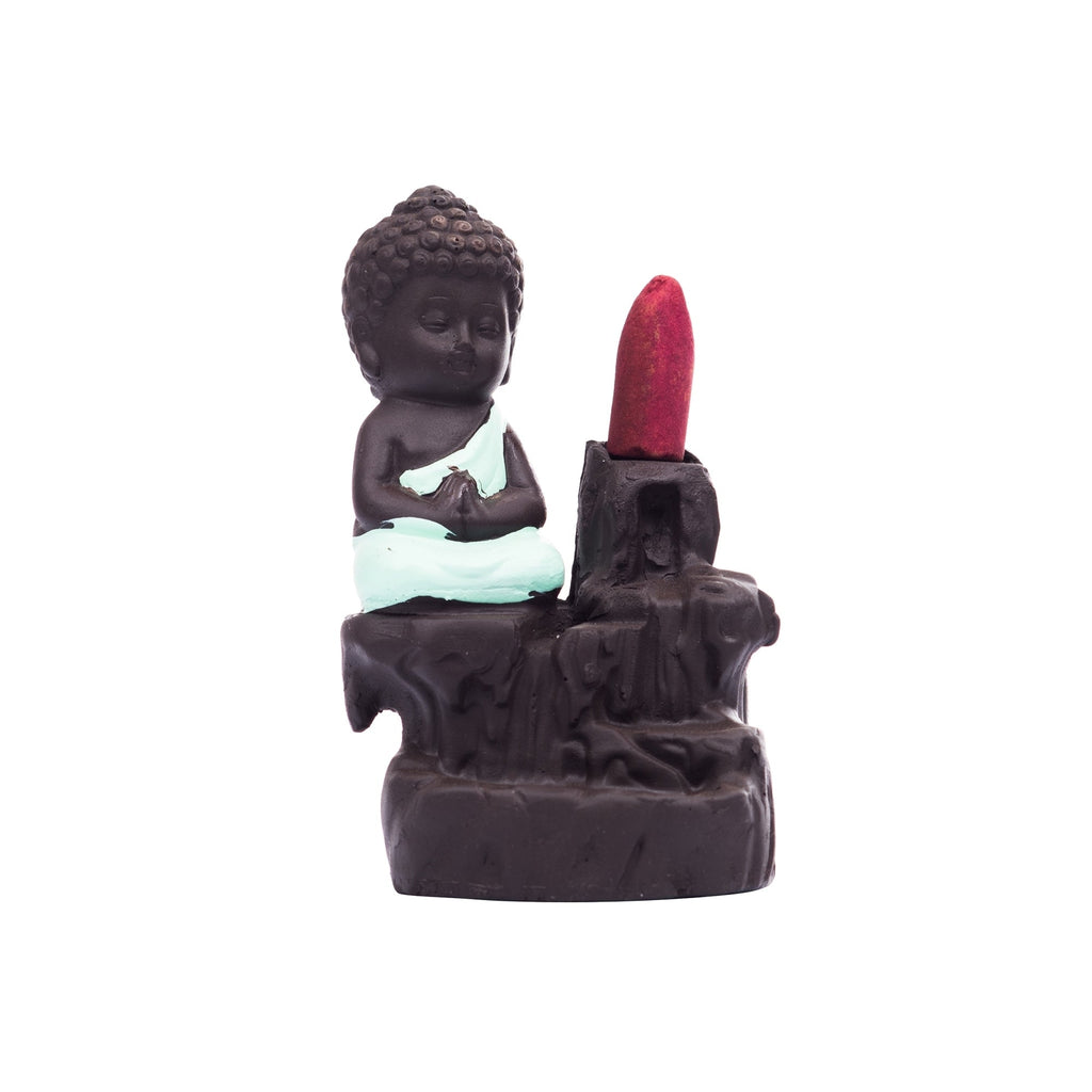 Meditating Monk Buddha Statue Smoke Backflow Cone Incense Holder Decorative Showpiece With 10 Backflow Incense Cone Kafalo