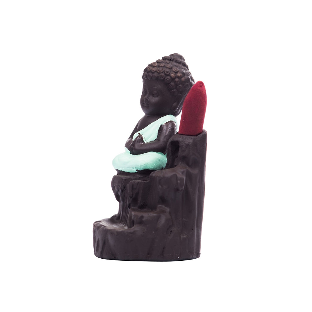 Meditating Monk Buddha Statue Smoke Backflow Cone Incense Holder Decorative Showpiece With 10 Backflow Incense Cone Kafalo