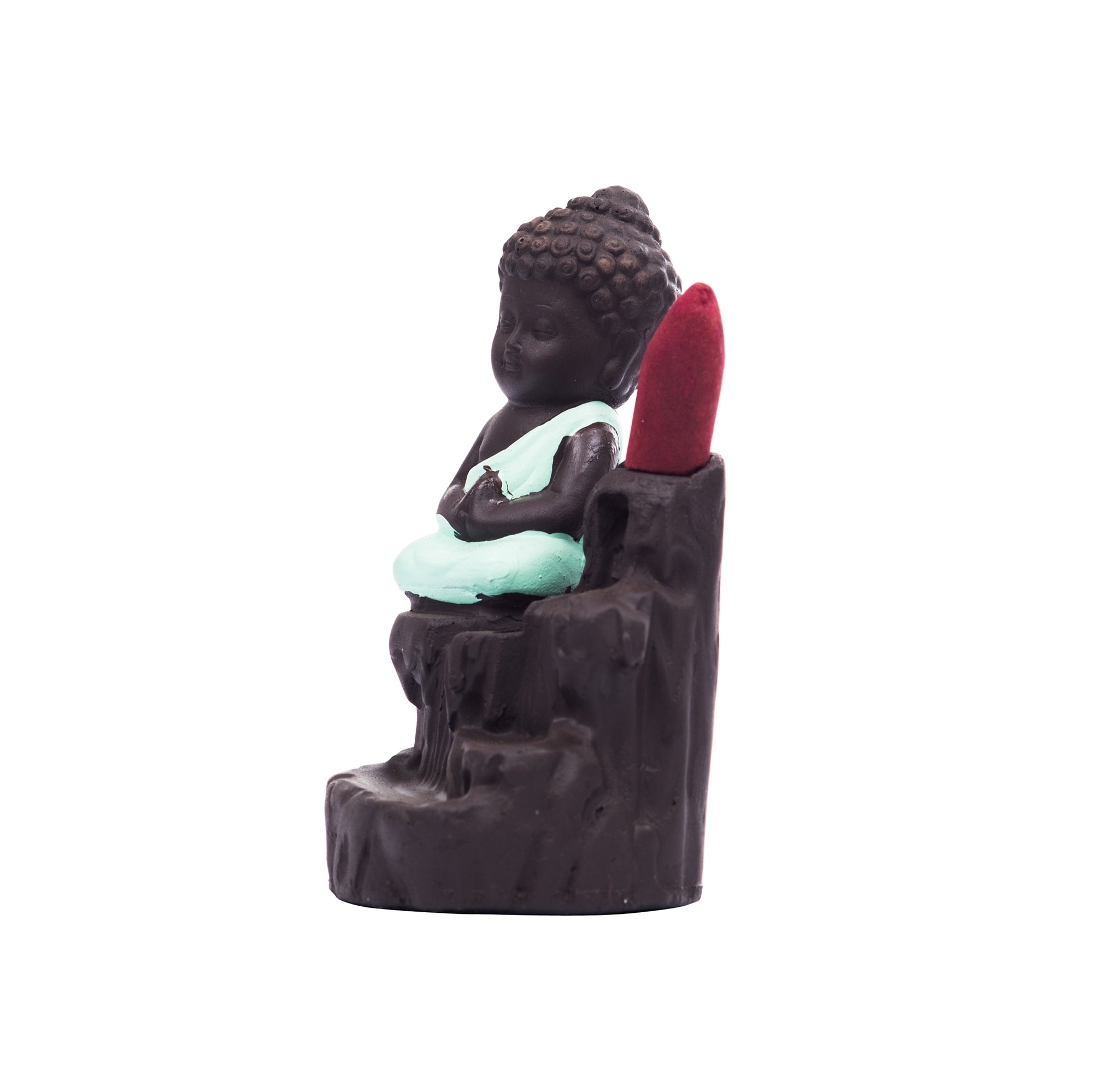 Meditating Monk Buddha Statue Smoke Backflow Cone Incense Holder Decorative Showpiece With 10 Backflow Incense Cone Kafalo
