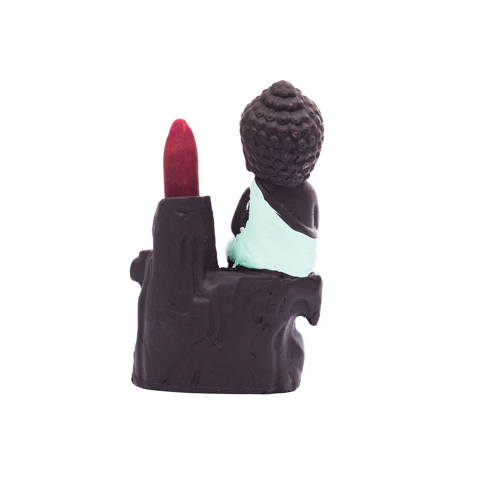 Meditating Monk Buddha Statue Smoke Backflow Cone Incense Holder Decorative Showpiece with 10 free Smoke Backflow Scented Cone Incenses(Green and Brown) Kafalo