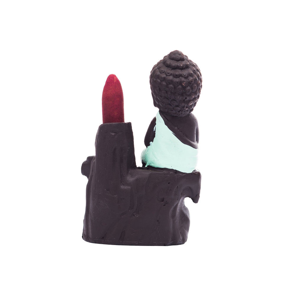 Meditating Monk Buddha Statue Smoke Backflow Cone Incense Holder Decorative Showpiece With 10 Backflow Incense Cone Kafalo