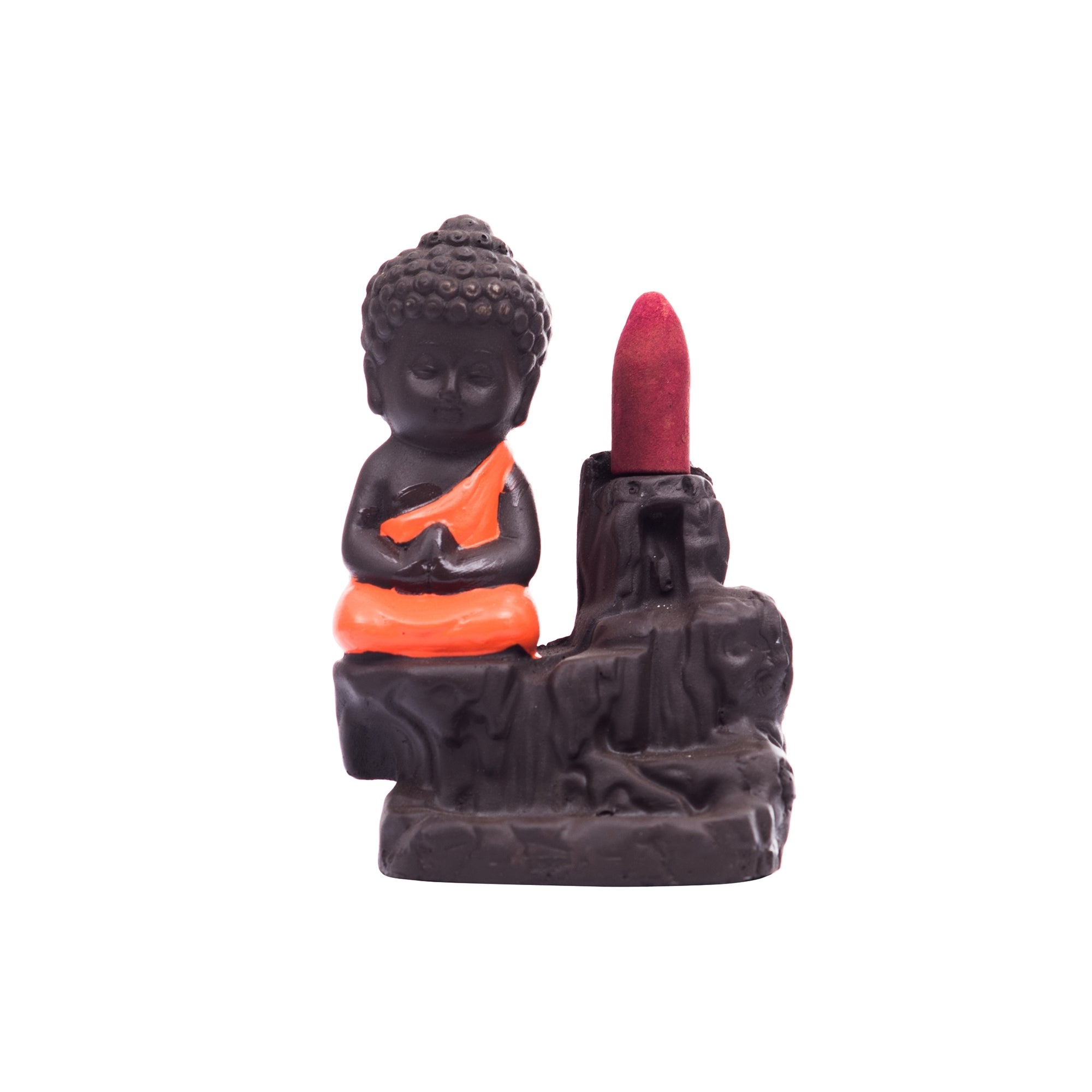 Meditating Monk Buddha Statue Smoke Backflow Cone Incense Holder Decorative Showpiece With 10 Backflow Incense Cone Kafalo