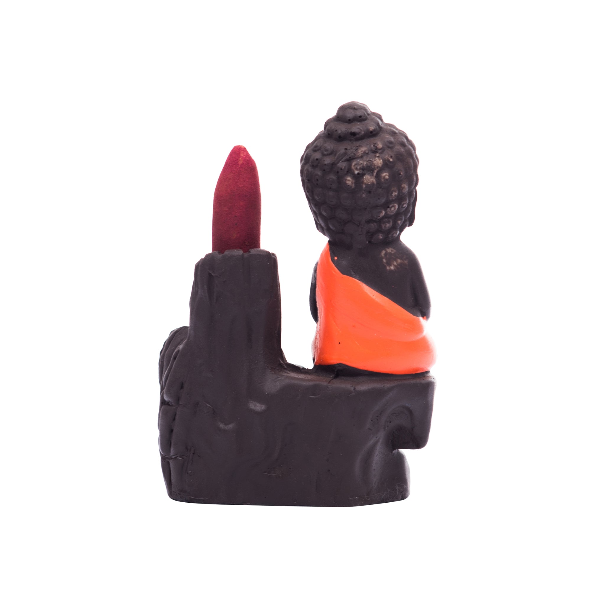 Meditating Monk Buddha Statue Smoke Backflow Cone Incense Holder Decorative Showpiece with 10 free Smoke Backflow Scented Cone Incenses(Orange and Brown) Kafalo