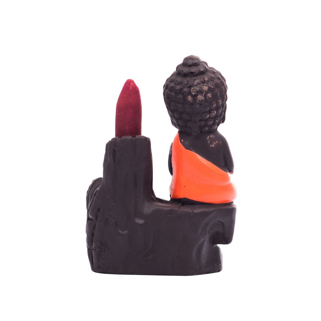 Meditating Monk Buddha Statue Smoke Backflow Cone Incense Holder Decorative Showpiece With 10 Backflow Incense Cone Kafalo
