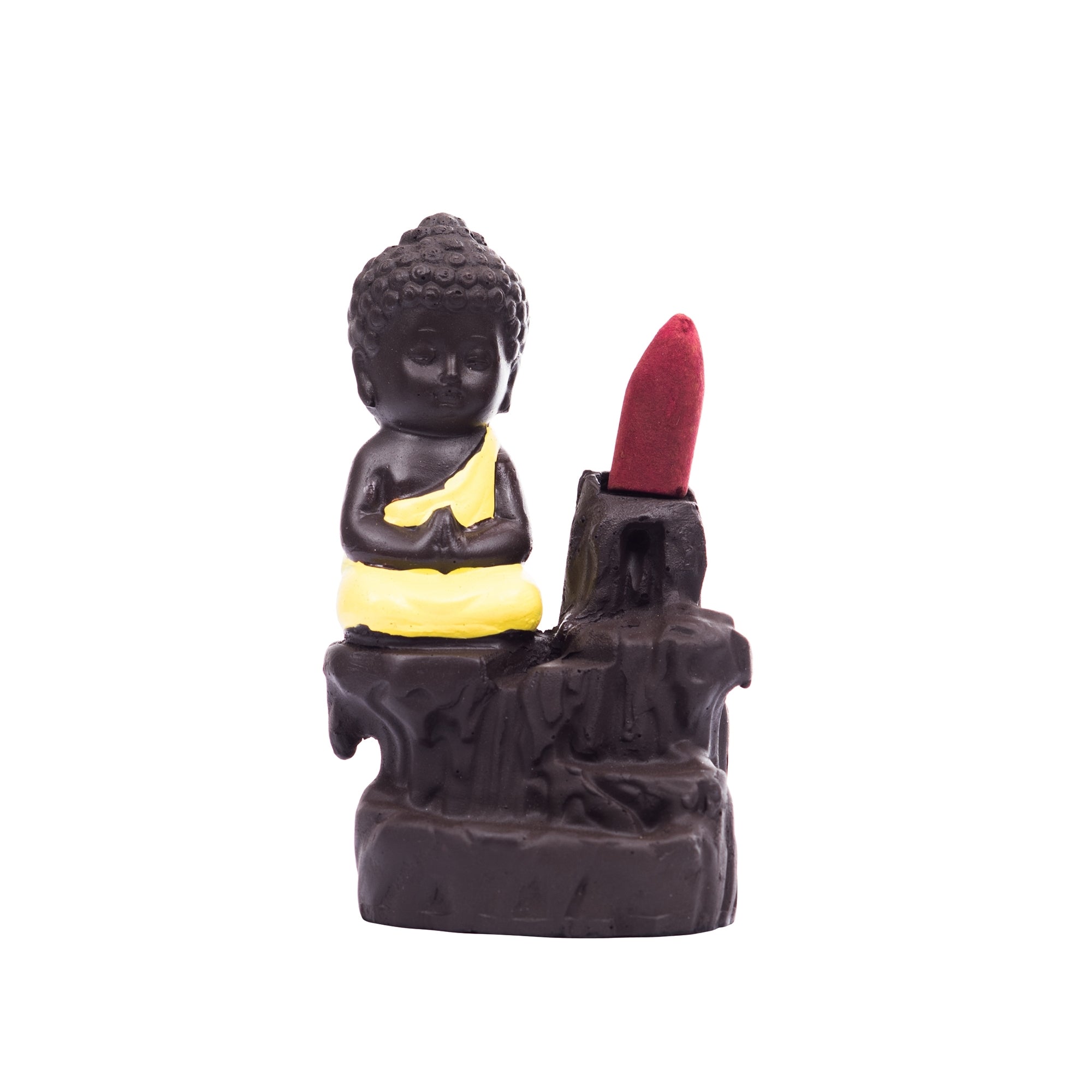 Meditating Monk Buddha Statue Smoke Backflow Cone Incense Holder Decorative Showpiece With 10 Backflow Incense Cone Kafalo