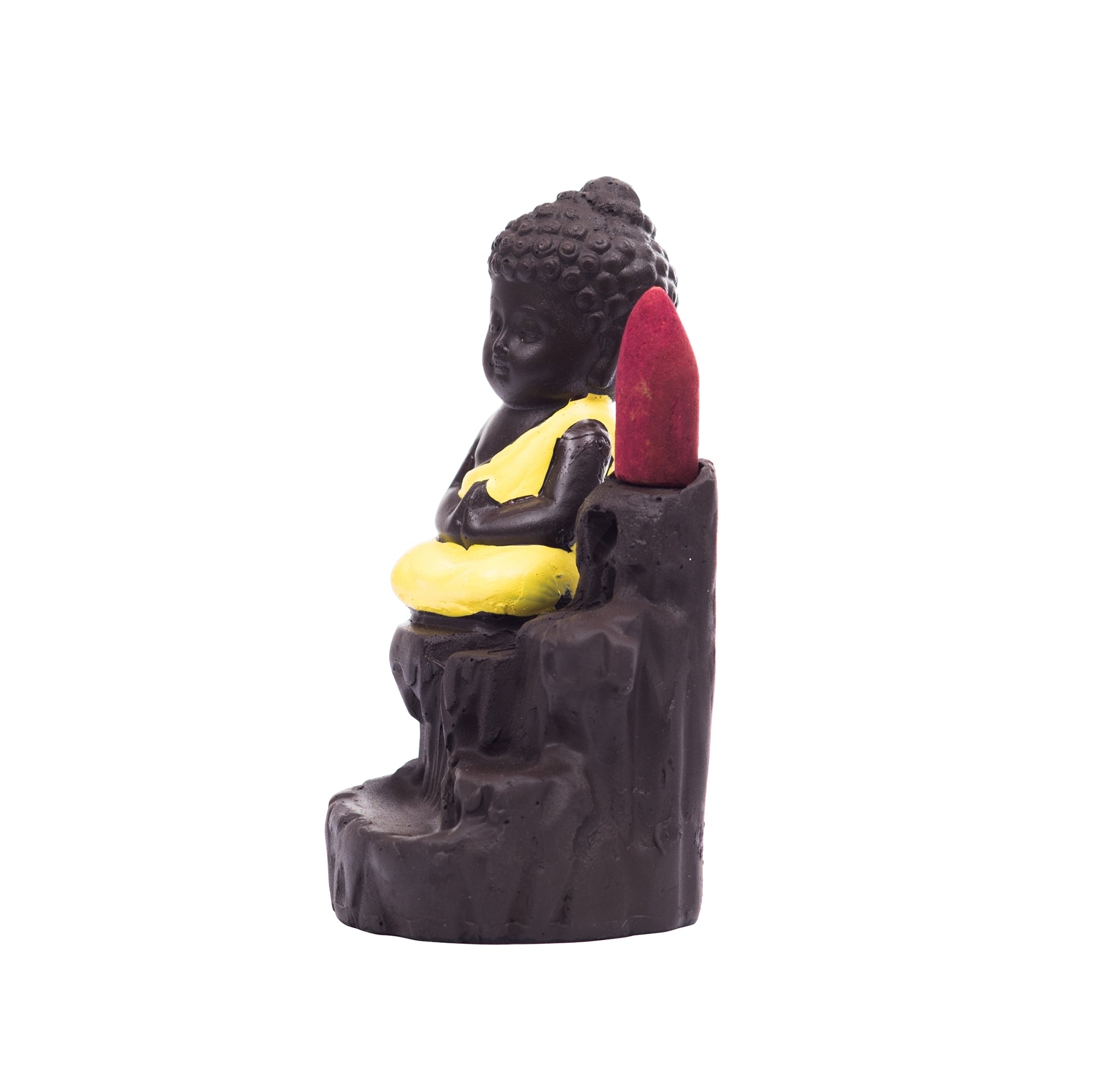 Meditating Monk Buddha Statue Smoke Backflow Cone Incense Holder Decorative Showpiece with 10 free Smoke Backflow Scented Cone Incenses(Yellow and Brown) Kafalo