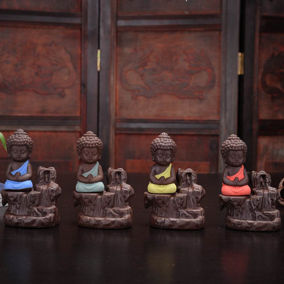 Meditating Monk Buddha Statue Smoke Backflow Cone Incense Holder Decorative Showpiece With 10 Backflow Incense Cone Kafalo