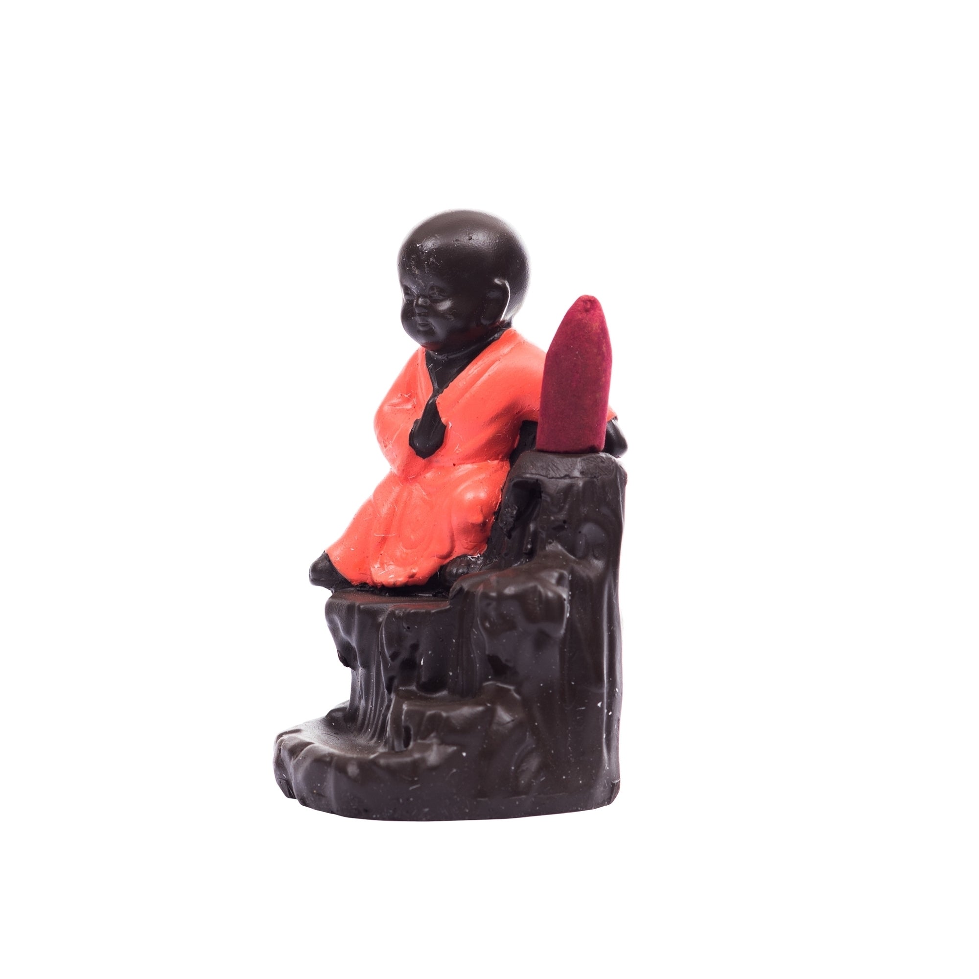 Karate Style Monk Buddha Smoke Backflow Cone Incense Holder Decorative Showpiece with 10 free Smoke Backflow Scented Cone Incenses Kafalo