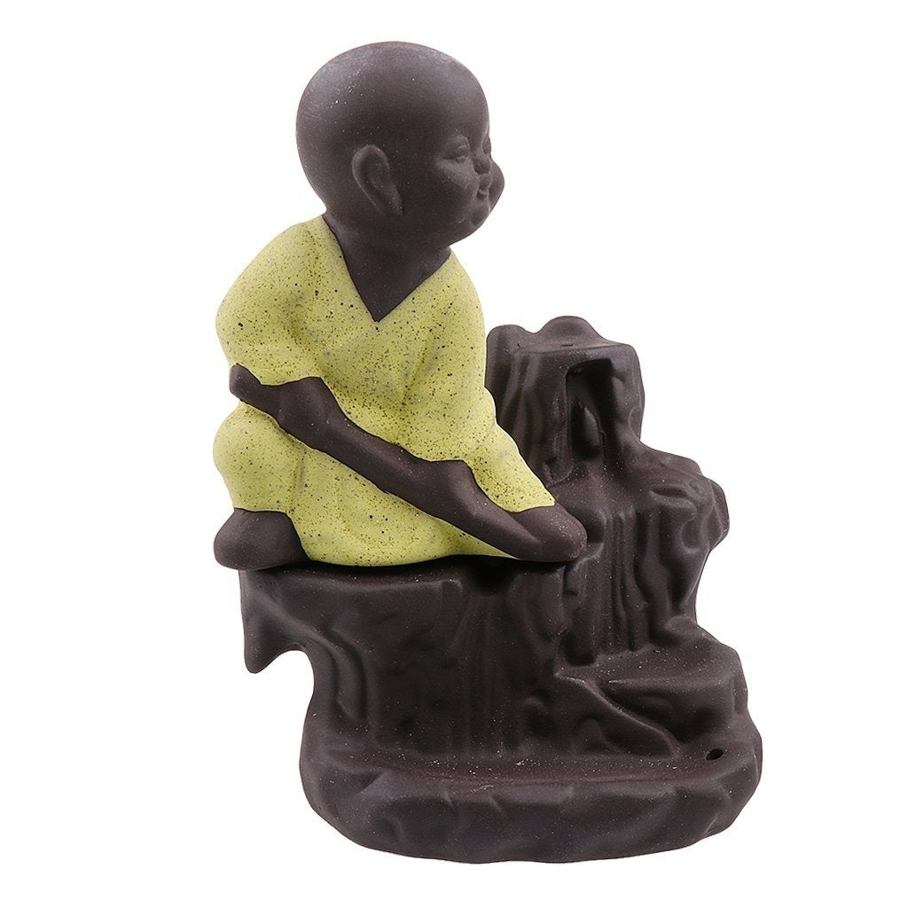 Karate Style Monk Buddha Idol Smoke Backflow Cone Incense Holder Decorative Showpiece With 10 Backflow Incense Cone Kafalo