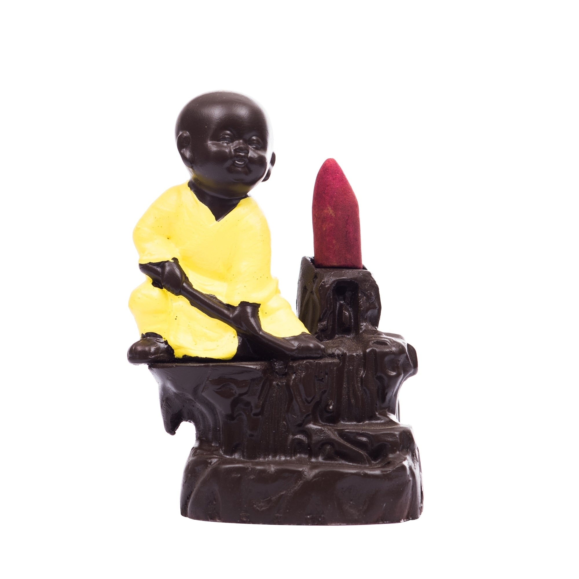 Karate Style Monk Buddha Idol Smoke Backflow Cone Incense Holder Decorative Showpiece With 10 Backflow Incense Cone Kafalo