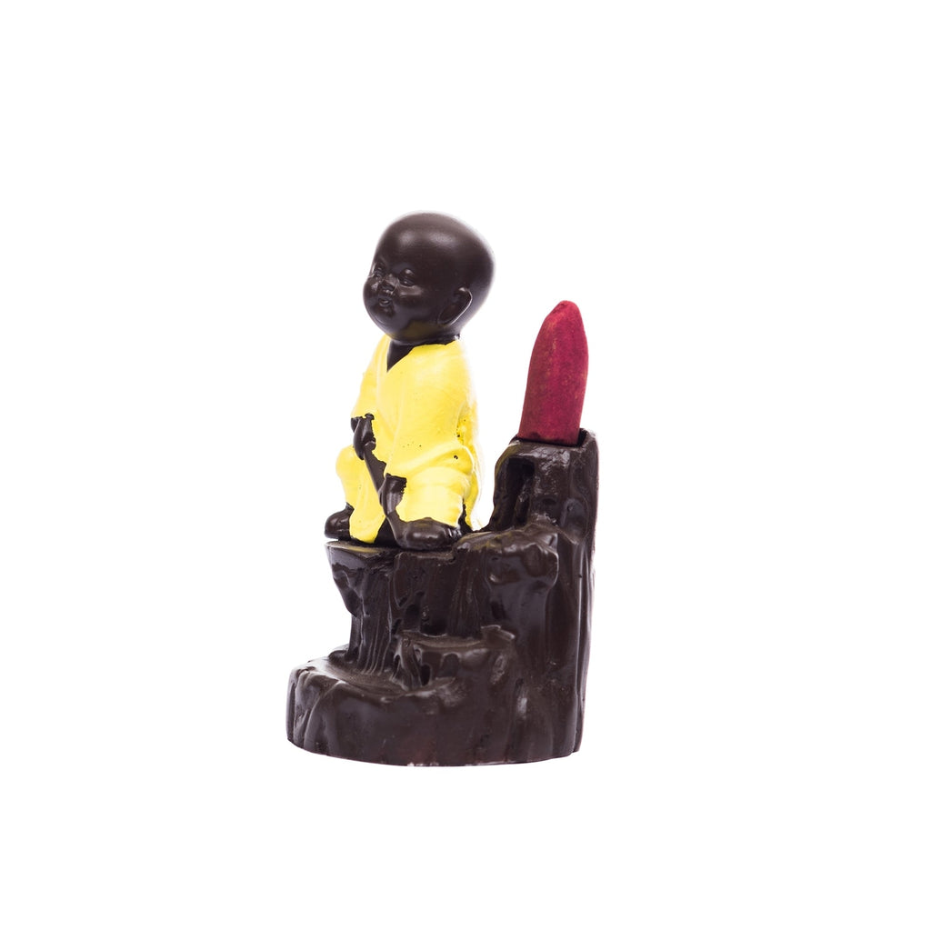 Karate Style Monk Buddha Idol Smoke Backflow Cone Incense Holder Decorative Showpiece With 10 Backflow Incense Cone Kafalo