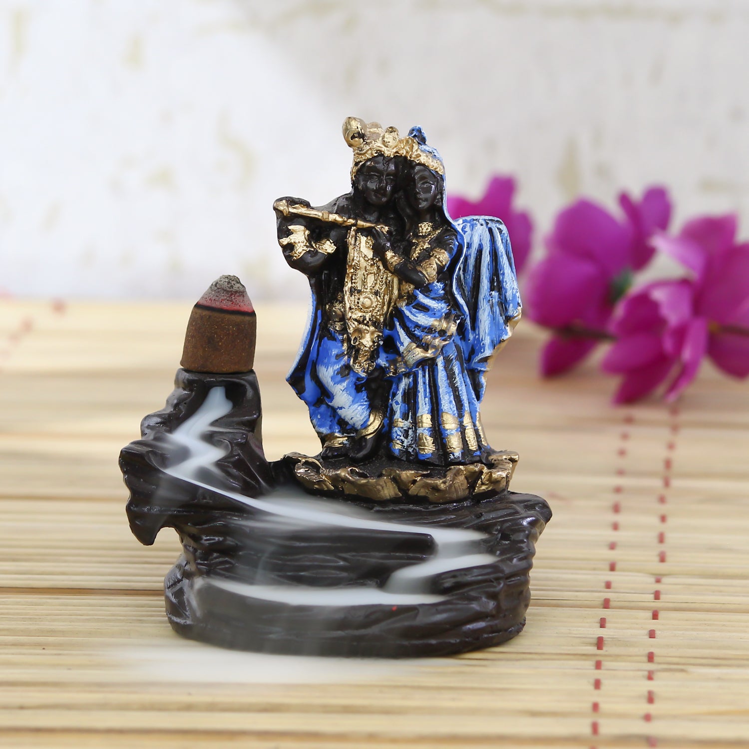 Lord Blue Krishna Smoke Backflow Cone Incense Holder Decorative Showpiece Kafalo