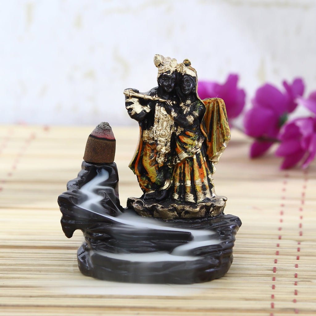 Radha Krishna Idol Smoke Backflow Cone Incense Holder Decorative Showpiece Kafalo
