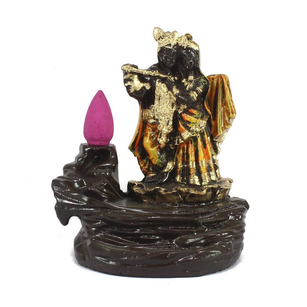Radha Krishna Idol Smoke Backflow Cone Incense Holder Decorative Showpiece Kafalo