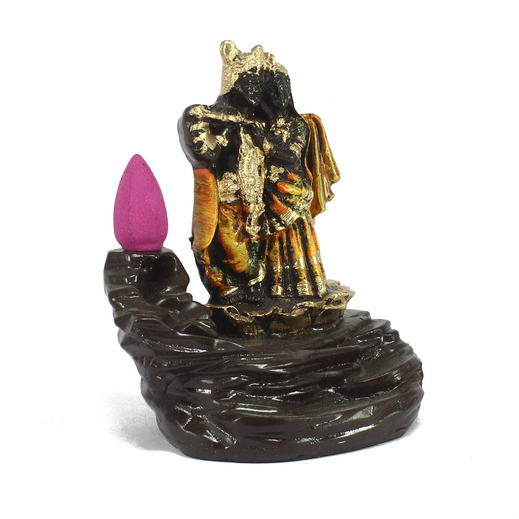 Radha Krishna Idol Smoke Backflow Cone Incense Holder Decorative Showpiece Kafalo