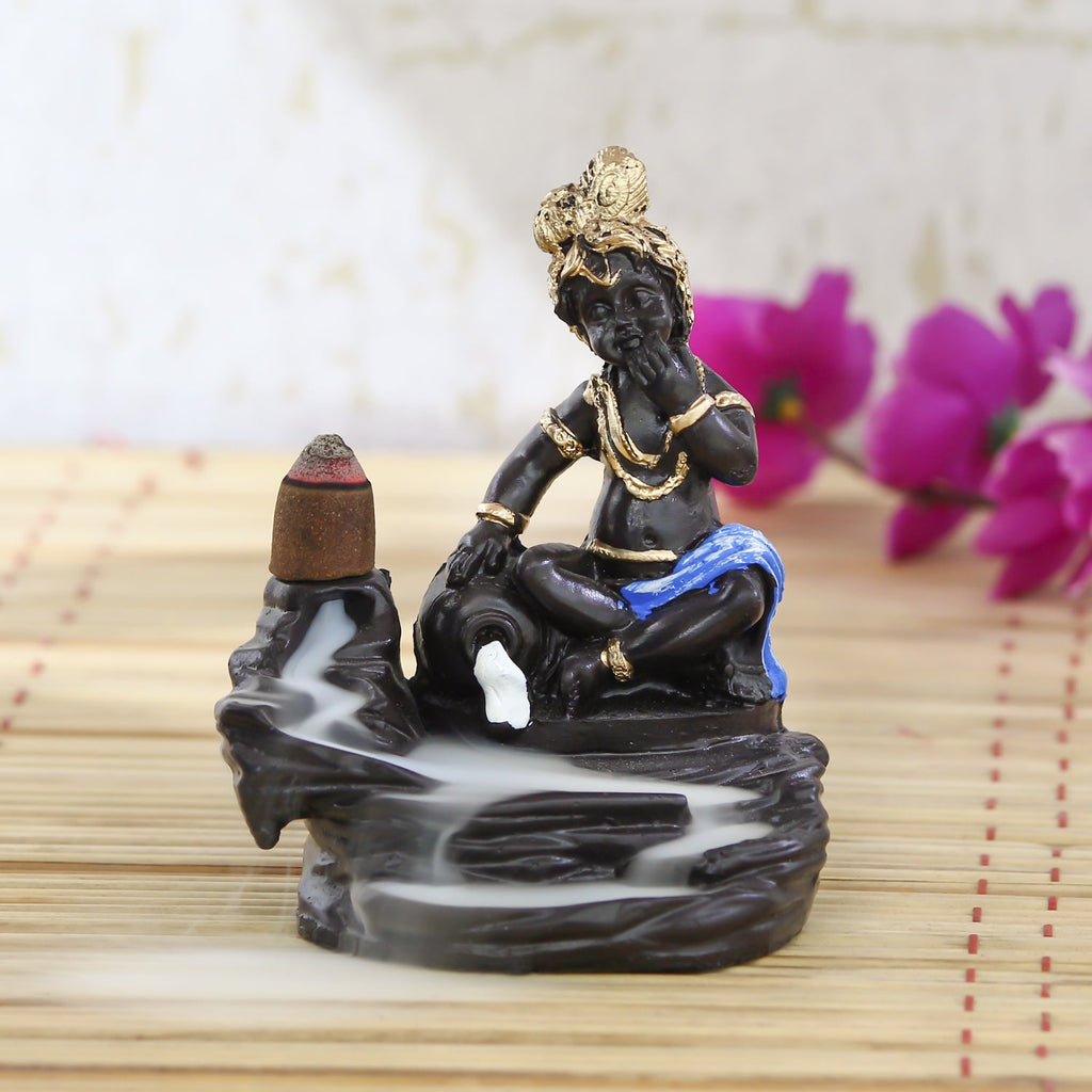 Lord Blue Krishna Smoke Backflow Cone Incense Holder Decorative Showpiece Kafalo
